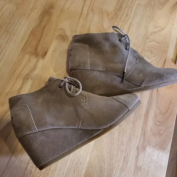 TOMS Gray Suede Leather Wedge Tie 8.5 - Picture 8 of 8